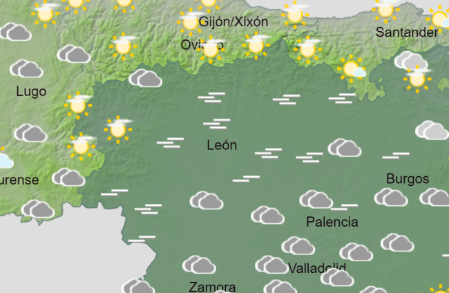 Mapa con la situación del cielo para León en la jornada de hoy. AEMET
