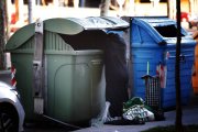 Una mujer recoge comida en contenedores del centro de la ciudad. RAMIRO