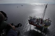 Panorámica del parque eólico marino que Iberdrola ejecuta en solitario en aguas alemanas del mar Báltico. En primer término, la subestación ‘Andalucía’.