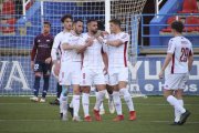 Los jugadores culturalistas celebran uno de sus goles ante el equipo extremeño. JOSÉ MANUEL ROMERO