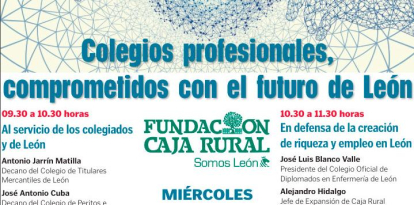 Cartel anunciador de la Jornada sobre Colegios Profesionales en el Club de Prensa de Diario de León