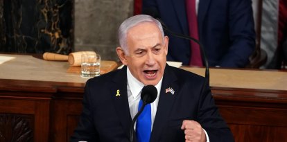 El primer ministro israelí, Benjamín Netanyahu, ofrece un discurso ante el Congreso de EE.UU., en Washington, DC, el 24 de julio de 2024. EFE/WILL OLIVER