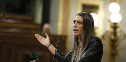 La portavoz de Junts per Catalunya Míriam Nogueras, interviene durante el pleno del Congreso de los Diputados este miércoles. EFE/Mariscal.