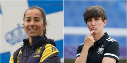 La seleccionadora Sonia Bermúdez y la exfutbolista astorgana Cristina Martínez.