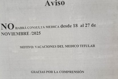 Cartel informativo sobre el cierre del consultorio médico.