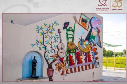 Detalle del mural realizado por el artista leonés Carlos Álvarez las Heras comisionado por la embajada de España en Catar.