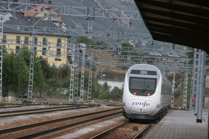 Un tren entra en una estación leonesa.