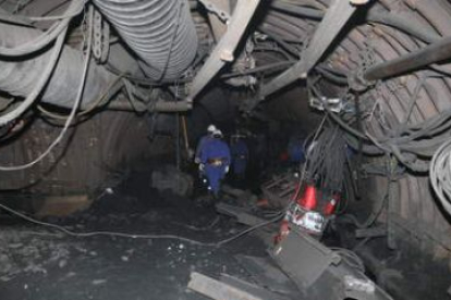 Interior de un pozo minero de la Hullera Vasco Leonesa.