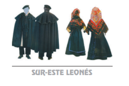 Los trajes del sur - este Leonés se utilizaban con complementos como la Capa de vuelta una de las más lujosas de la zona y los pendientes de pera.