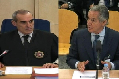 El fiscal Anticorrupción Alejandro Luzón y el expresidente de Caja Madrid Miguel Blesa, durante el juicio de las tarjetas 'black'.