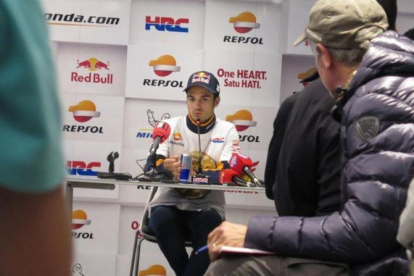 Dani Pedrosa, en la última conferencia de su vida como piloto de Honda, hoy, en Valencia.