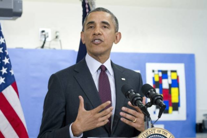 El presidente de Estados Unidos, Barack Obama durante un discurso celebrado en la escuela elemental Powell en Washington.