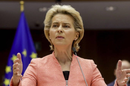 La presidenta de la Comisión Europea, Ursula Von Der Leyen, esta mañana. OLIVIER HOSLET