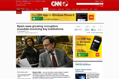 Una captura de la web de la CNN que recoge el 'escándalo Bárcenas'.