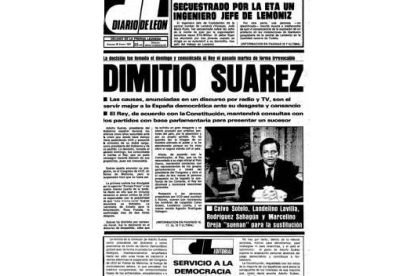 Portada de Diario de León en 1980 en la que se anuncia la dimisión de Suárez