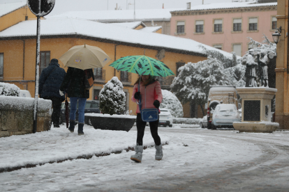 El centro de León ha recibido los primeros copos de nieve del invierno. RAMIRO