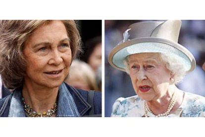 La reina Sofía (izquierda) y la reina Isabell II de Inglaterra.