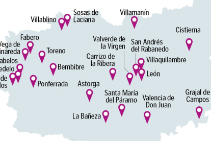 Mapa de actos hoy en León. RUBÉN GONZÁLEZ