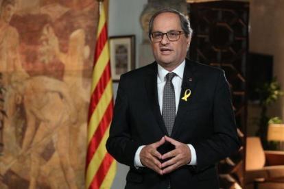 El president Torra durante el mensaje institucional con motivo de la Diada Nacional de Cataluña.