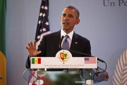 Obama, durante una rueda de prensa ofrecida junto al presidente senegalés, Macky Sall.