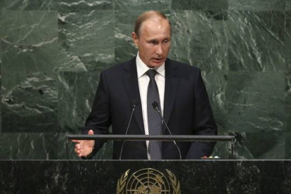 El presidente de Rusia, Vladímir Putin, hablando este lunes en la Asamblea General de la ONU.