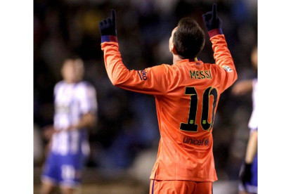 Leo Messi celebra el segundo gol frente al Deportivo.