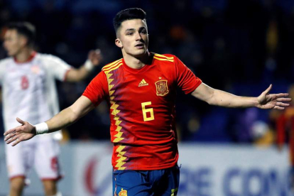 Manu García ya sabe lo que es jugar y marcar goles con la selección española sub-21. RODRIGO JIMÉNEZ
