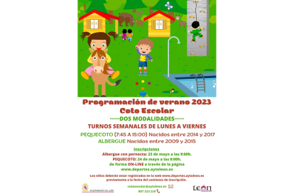 Cartel del programa de campamentos de verano del coto escolar. DL