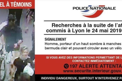 Imagen difundida por la policía pidiendo la colaboración ciudadana para encontrar al autor de la explosión en Lyon.