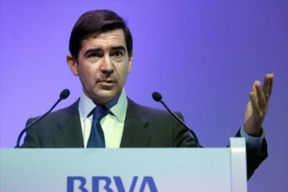 El consejero delegado del BBVA, Carlos Torres, en una presentación de resultados.