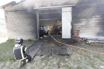 Un bombero trabaja en las labores de extinción. L. DE LA MATA