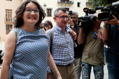 Mónica Oltra, antes de la rueda de prensa en la que anunció su dimisión. ANA ESCOBAR