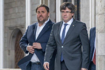 Oriol Junqueras y Carles Puigdemont, en el Palau de la Generalitat, en una imagen de octubre del 2017.