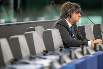 Puigdemont, ayer, en el Parlamento de Europa.
