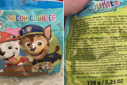 Galletas de cacao de la marca Patrulla Canina Nickelodeon. AESAN