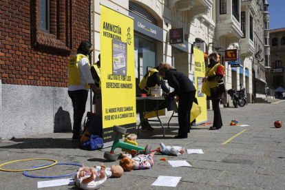 Amnistía Internacional recogió ayer firmas en León para una ley sobre bebés robados. FERNANDO OTERO