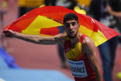 Saúl Ordóñez firmó uno de sus éxitos en 2018 con la medalla de bronce en el Mundial de pista cubierta en Birmingham. ARRIZABALAGA