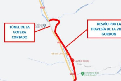 Imagen que aporta el Mitma para explicar el devío por las obras en el túnel de La Gotera. DL