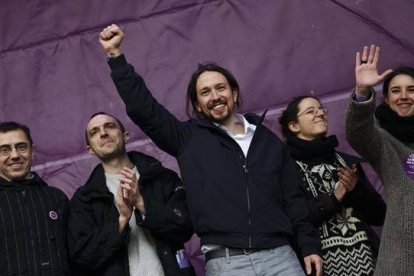 El líder de Podemos, Pablo Iglesias, tras el mitin pronunciado el pasado domingo en la Puerta del Sol.