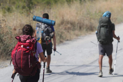 Imagen de peregrinos tomada ayer sábado a su paso por el Bierzo de camino hacia santiago. ANA F. BARREDO