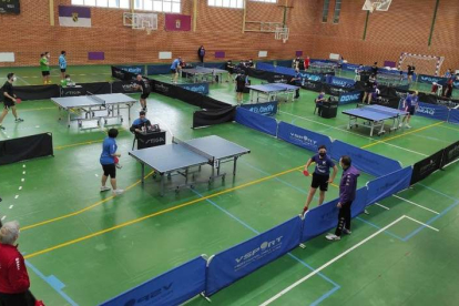 Imagen de una competición de tenis de mesa en el pabellón polideportivo de Valencia de Don Juan. DL