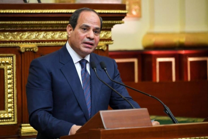 El presidente egipcio, Abdelfatah al Sisi, durante el discurso de investidura con el que inaugura su segundo mandato