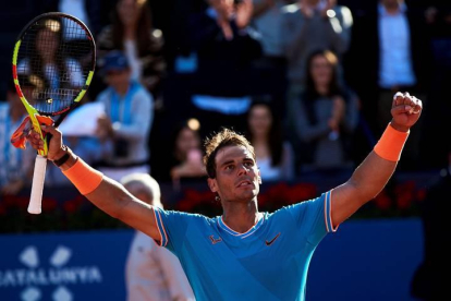 El tenista Rafa Nadal celebra su victoria ante el alemán Jan-Lennard Struff.