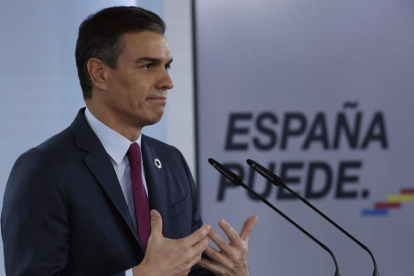 El presidente del Gobierno, Pedro Sánchez, ayer durante la rueda de prensa. EFE