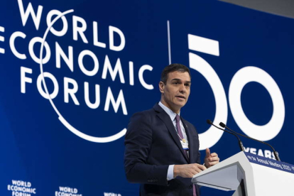 Pedro Sánchez durante su intervención en Davos.