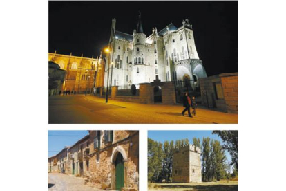 Astorga de noche, Castrillo de los Polvazares y torreón medieval en Turienzo de los Caballeros.