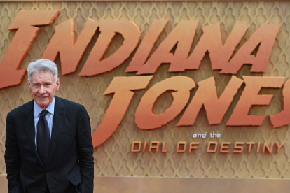 El veterano actor Harrison Ford en el preestreno de la nueva entrega de ‘Indiana Jones’ en Londres. NEIL HALL