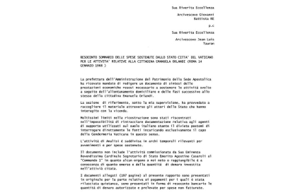 Primera página de la carta de cinco folios que probaría el conocimiento del Vaticano del caso Orlandi. DL