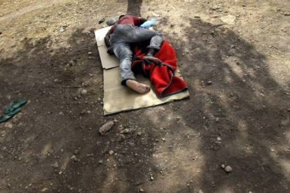 Un hombre duerme bajo la sombra de un árbol del islote. Foto: JOSE LUIS ROCA / Oudja