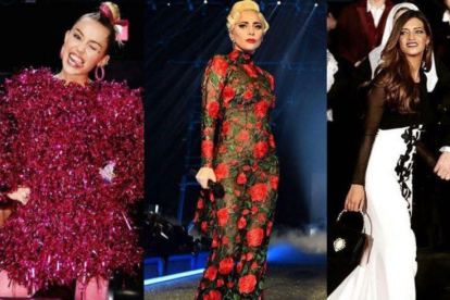 Miley Cyrus, Lady Gaga y Sara Carbonero lucen vestidos de firmas españolas.